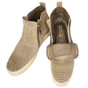 Steve Madden Women's Wedgie-P Brown Perforated Leather Side Zip Sneakers 9